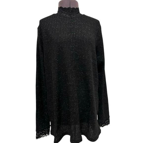 LOGO by Lori Goldstein Metallic Waffle Mock Neck Top Size S - Picture 1 of 10